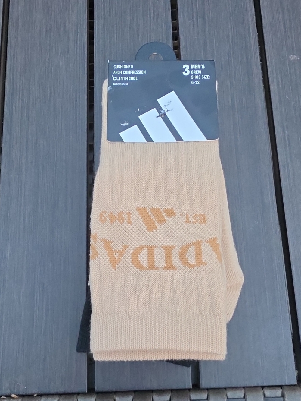 adidas Men’s Crew Socks in Beige with Logo Size 6-12